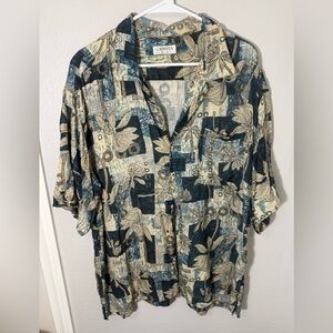 Campia Men's Blue and Beige Patterned‎ Silk Shirt